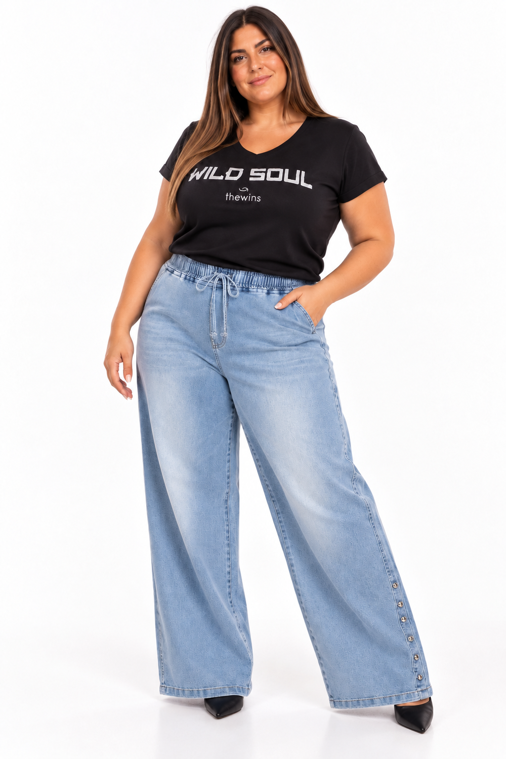 Jean Roma Maxi Palazzo gris con Tachas
